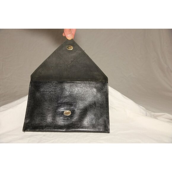 Vintage Purse David Miller For DAME Black Leather Clutch Envelop Bag 1970\'s